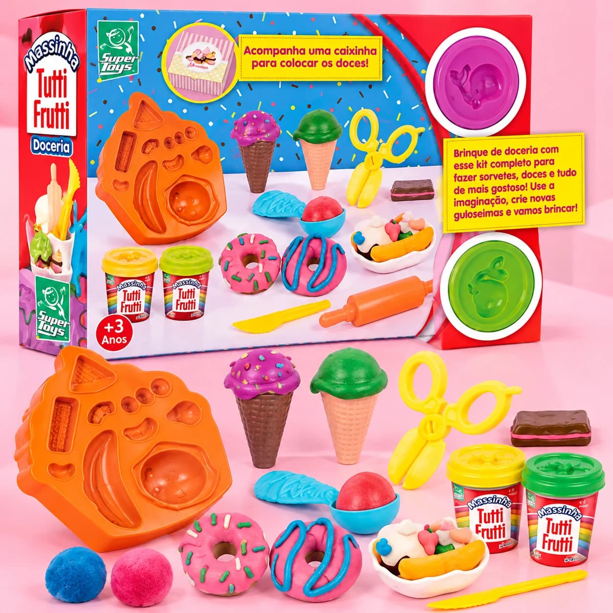 Massinha de Modelar Infantil Doceria Sorveteria Com Cheiro de Tutti-Frutti e Acessórios Super Toys