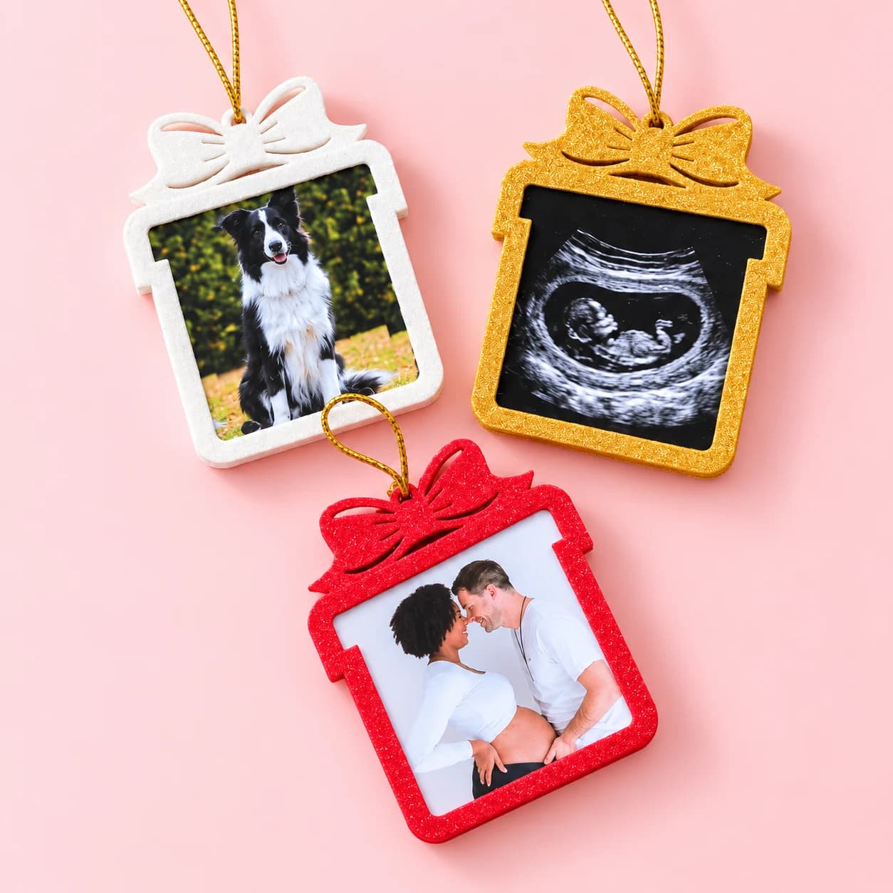 Enfeites de Natal personalizado com foto - formato presente - Lembrancinha de natal personalizada